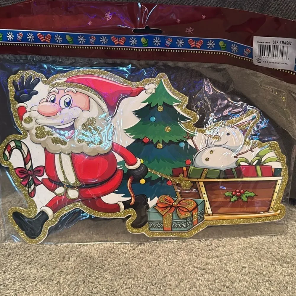 Christmas Window Decorations Assorted Santa Reindeer Double Sided (12pack) NEW